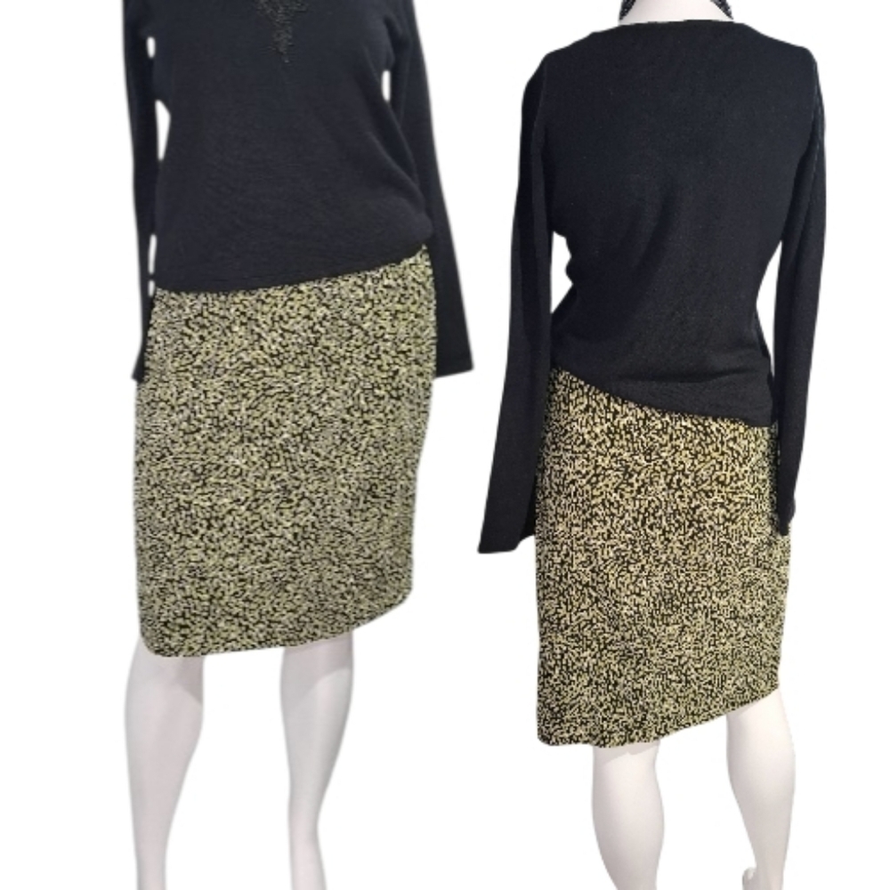 Anne Klein Black and Green Midi Skirt Size L Cassual Professional Career